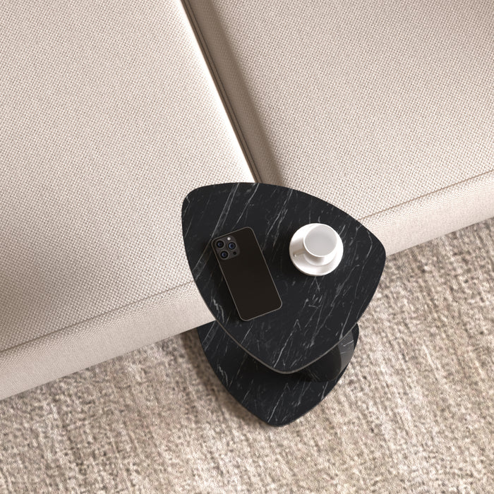 Tavolino per Divano Klinerg a Forma di C con Rotelle - Effetto Marmo Nero [en.casa]