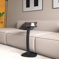 Tavolino per Divano Klinerg a Forma di C con Rotelle - Effetto Marmo Nero [en.casa]