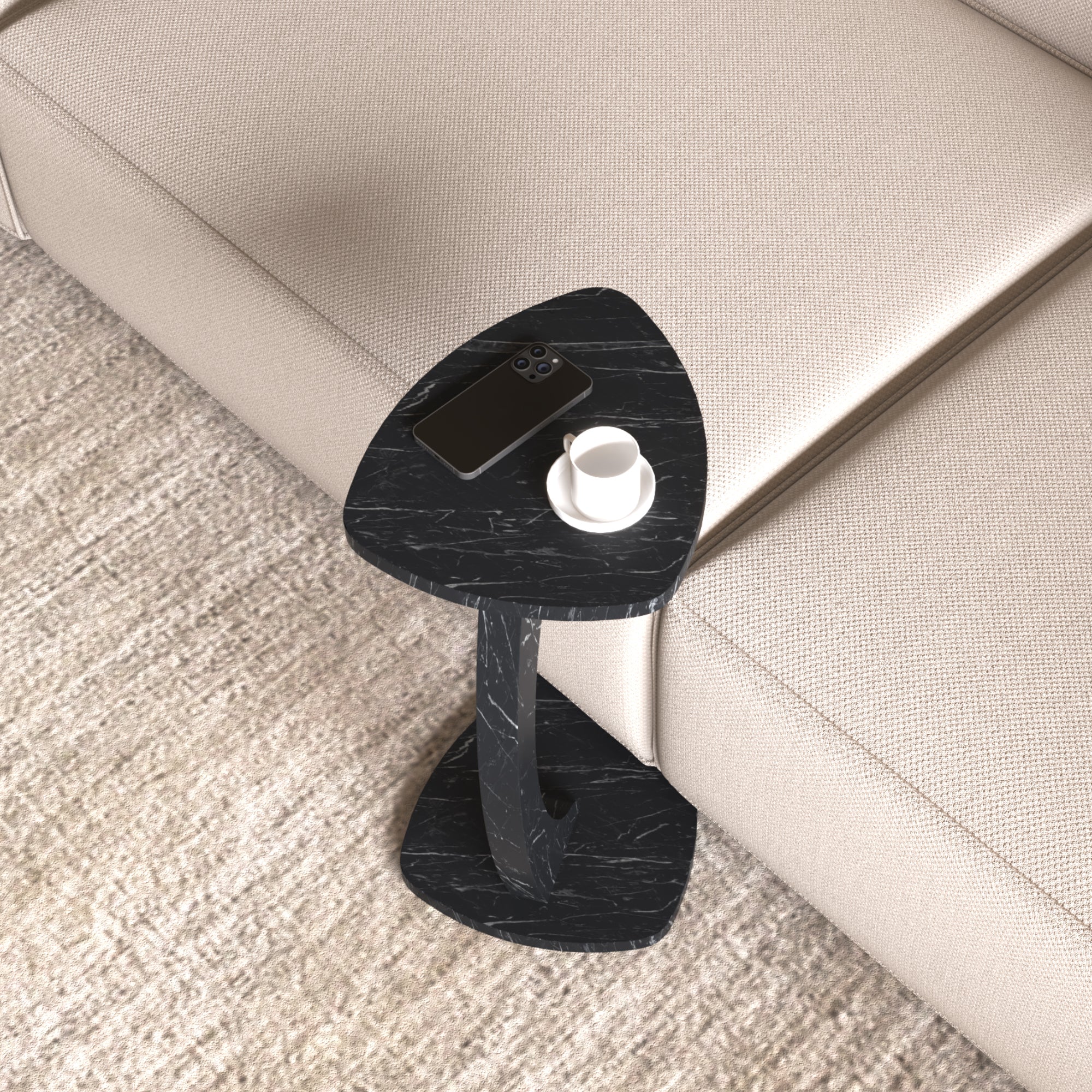 Tavolino per Divano Klinerg a Forma di C con Rotelle - Effetto Marmo Nero [en.casa]