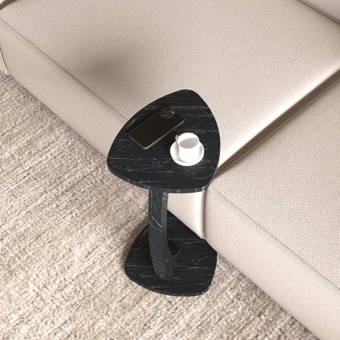 Tavolino per Divano Klinerg a Forma di C con Rotelle - Effetto Marmo Nero [en.casa]