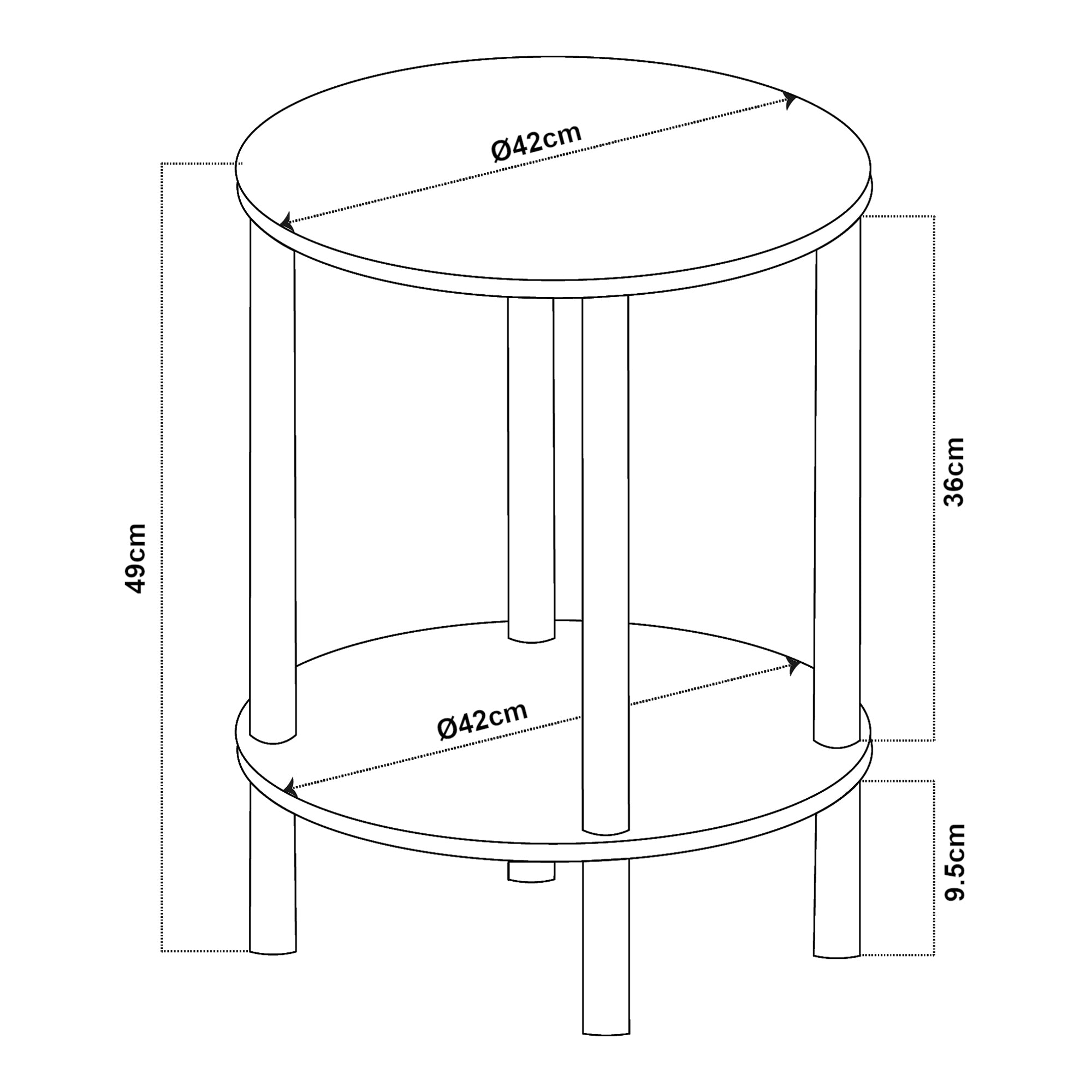 Tavolino Rotondo VES con 2 Piani di Appoggio 49xØ42 cm Bianco [en.casa]