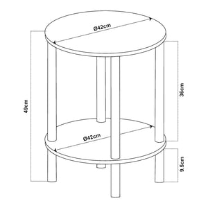 Tavolino Rotondo VES con 2 Piani di Appoggio 49xØ42 cm Bianco [en.casa]