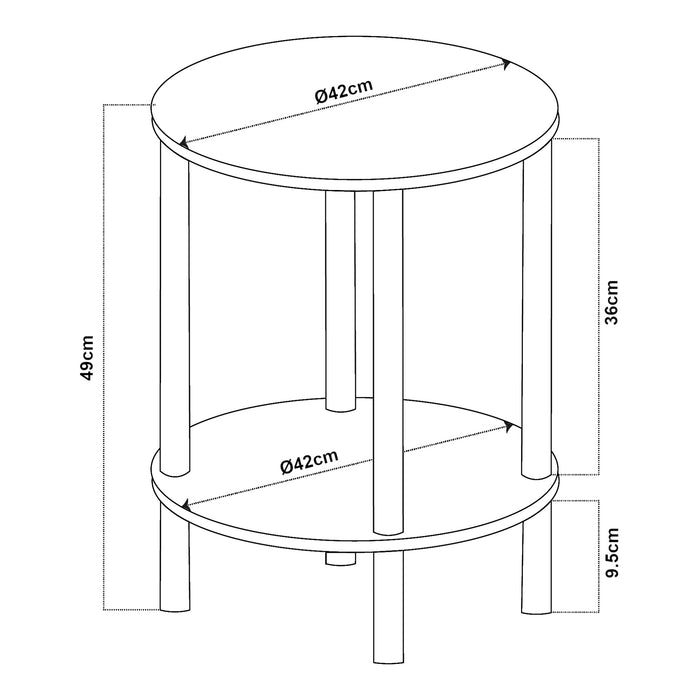Tavolino Rotondo VES con 2 Piani di Appoggio 49xØ42 cm Bianco [en.casa]