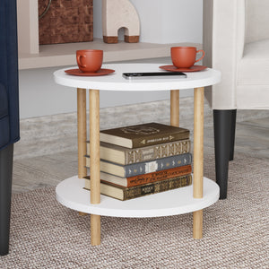 Tavolino Rotondo VES con 2 Piani di Appoggio 49xØ42 cm Bianco [en.casa]