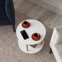 Tavolino Rotondo VES con 2 Piani di Appoggio 49xØ42 cm Bianco [en.casa]