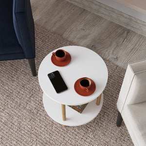 Tavolino Rotondo VES con 2 Piani di Appoggio 49xØ42 cm Bianco [en.casa]