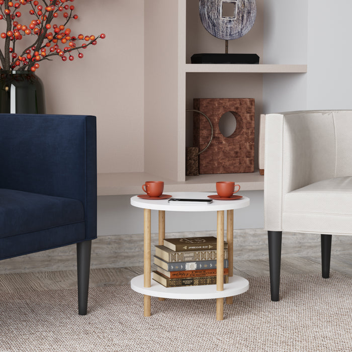 Tavolino Rotondo VES con 2 Piani di Appoggio 49xØ42 cm Bianco [en.casa]