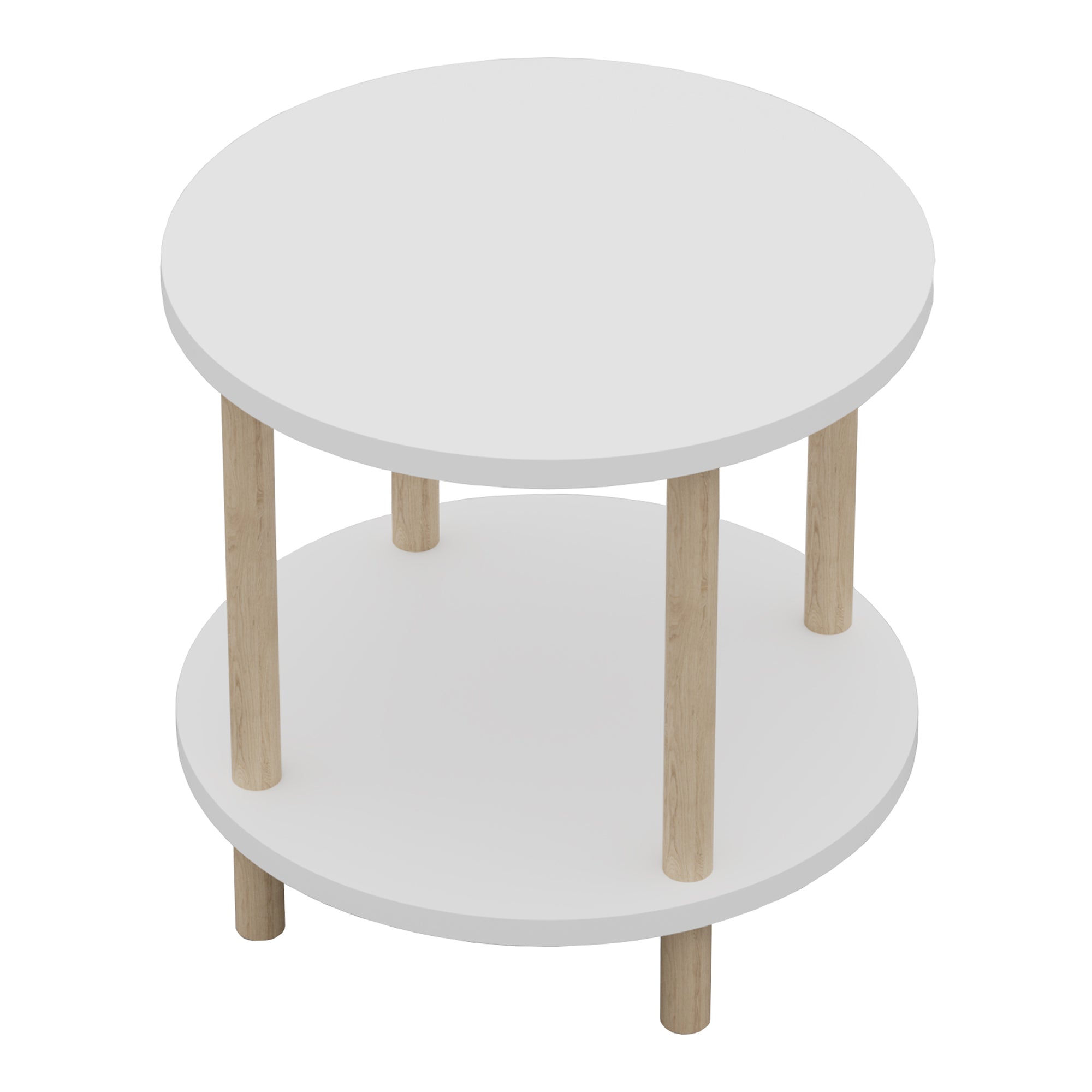 Tavolino Rotondo VES con 2 Piani di Appoggio 49xØ42 cm Bianco [en.casa]