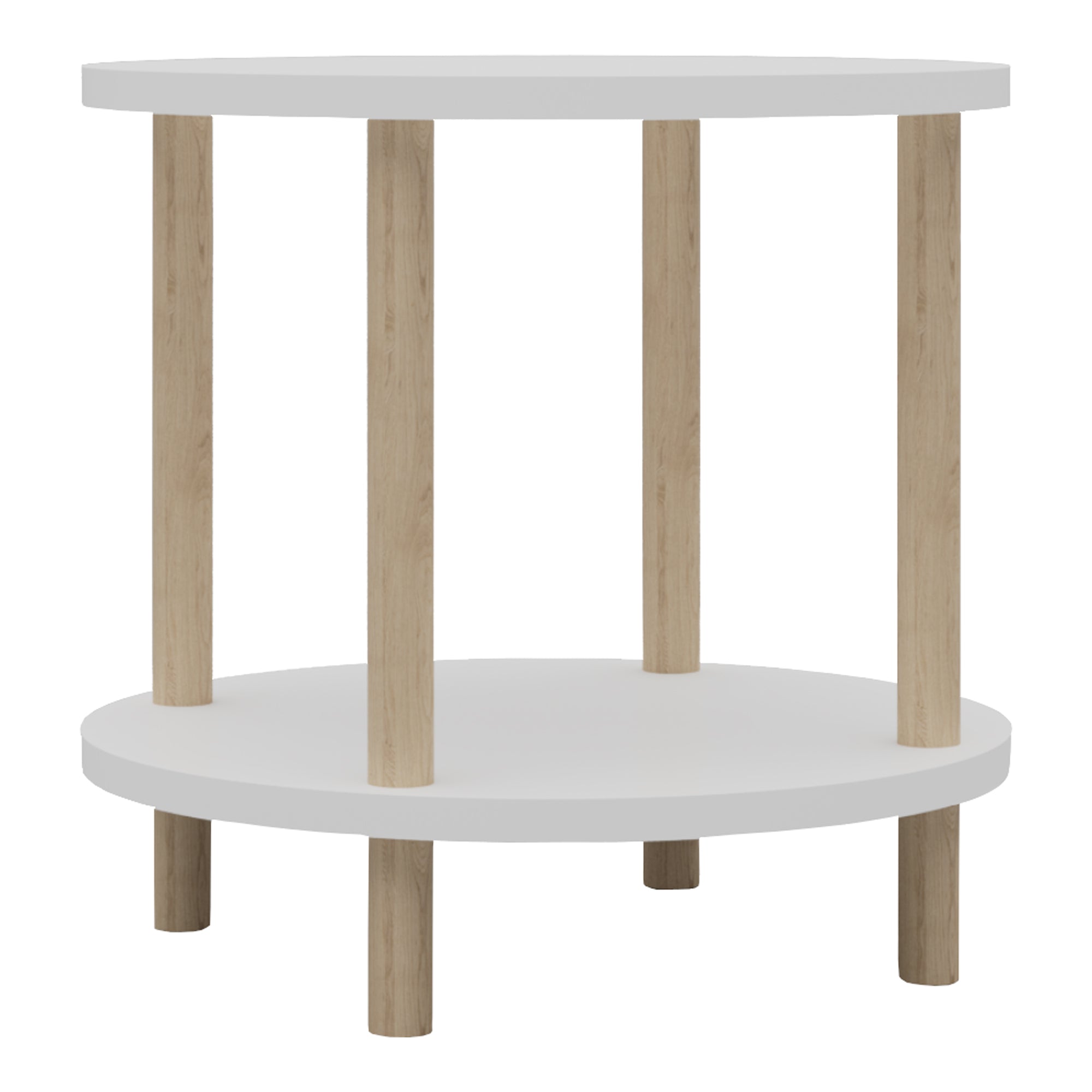 Tavolino Rotondo VES con 2 Piani di Appoggio 49xØ42 cm Bianco [en.casa]