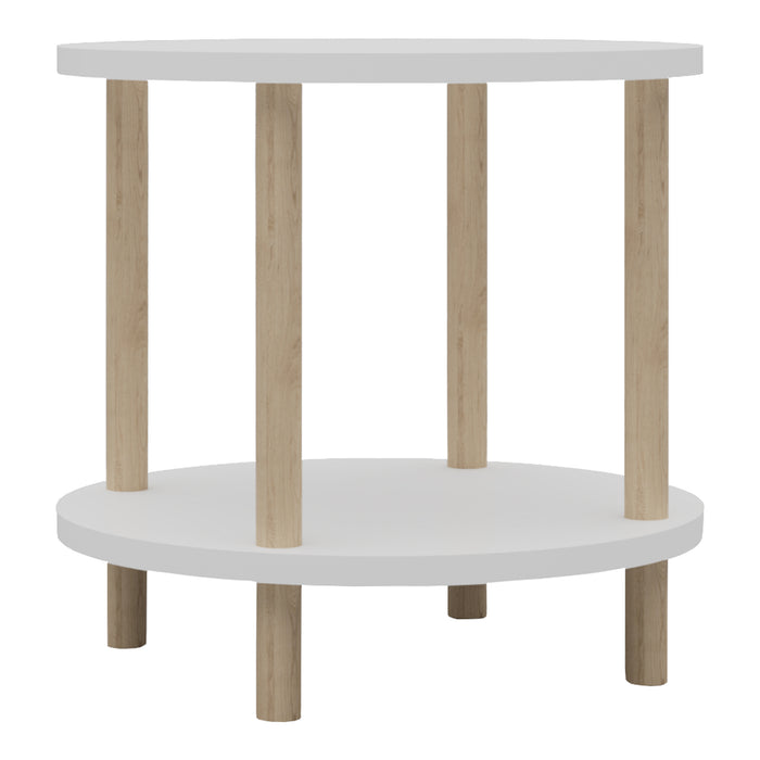 Tavolino Rotondo VES con 2 Piani di Appoggio 49xØ42 cm Bianco [en.casa]