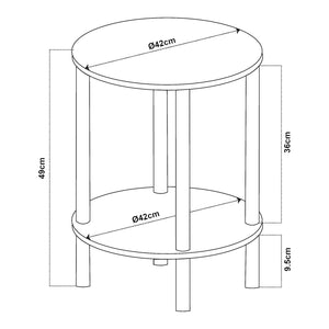 Tavolino Rotondo VES con 2 Piani di Appoggio 49xØ42 cm Effetto Legno [en.casa]