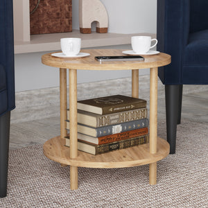 Tavolino Rotondo VES con 2 Piani di Appoggio 49xØ42 cm Effetto Legno [en.casa]