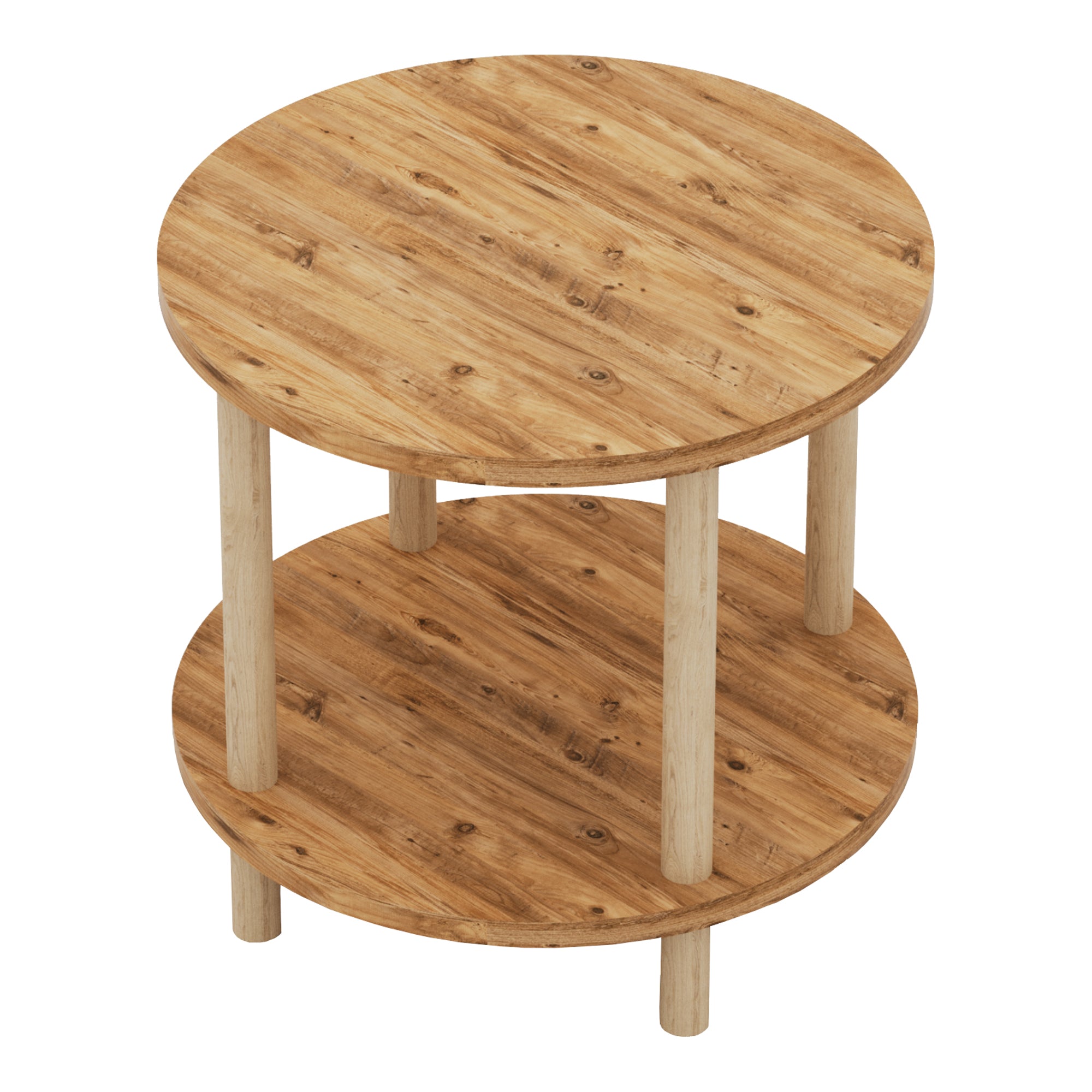 Tavolino Rotondo VES con 2 Piani di Appoggio 49xØ42 cm Effetto Legno [en.casa]