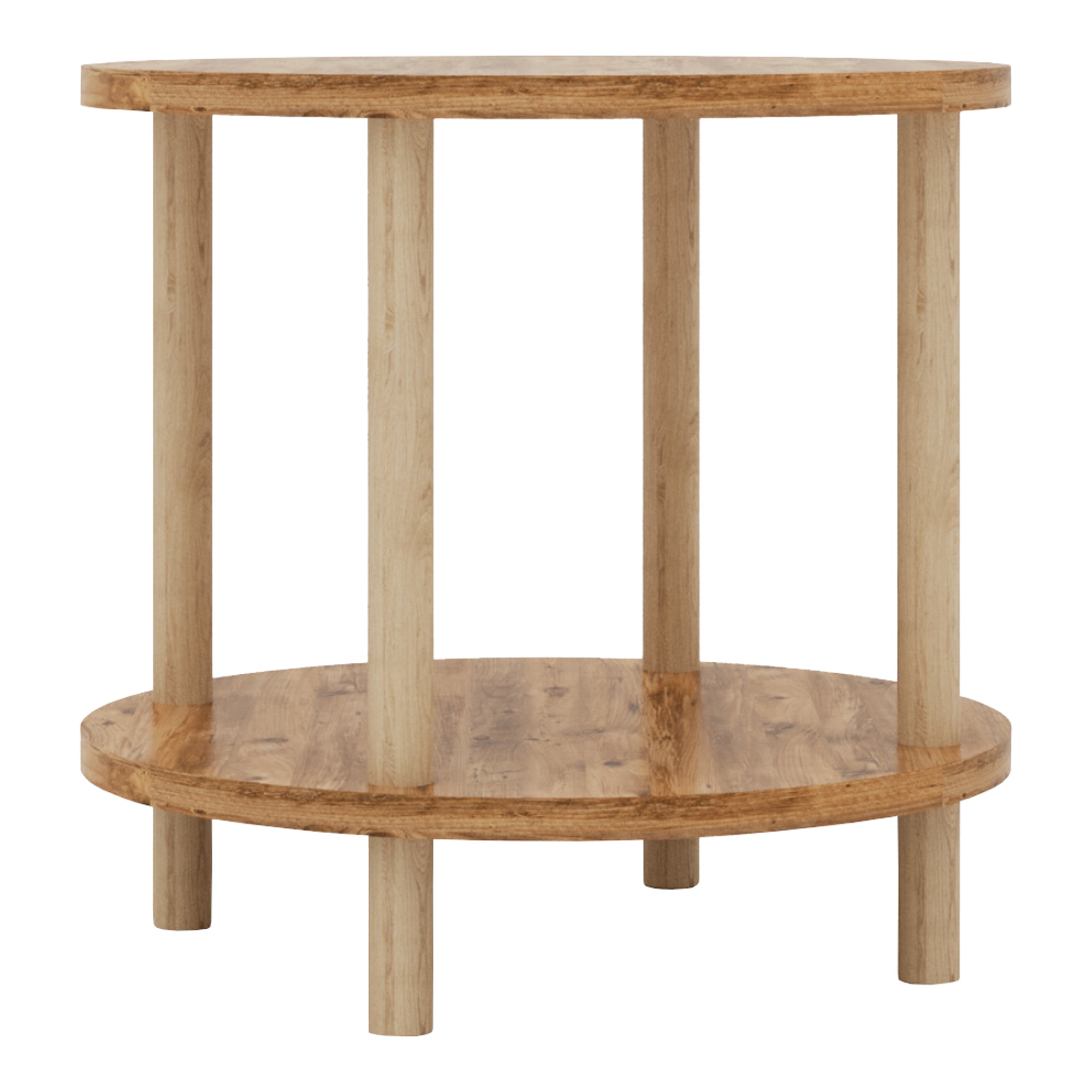 Tavolino Rotondo VES con 2 Piani di Appoggio 49xØ42 cm Effetto Legno [en.casa]