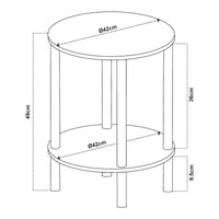 Tavolino Rotondo VES con 2 Piani di Appoggio 49xØ42 cm Grigio [en.casa]