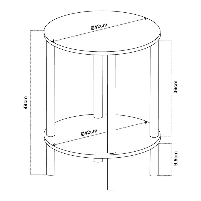 Tavolino Rotondo VES con 2 Piani di Appoggio 49xØ42 cm Grigio [en.casa]