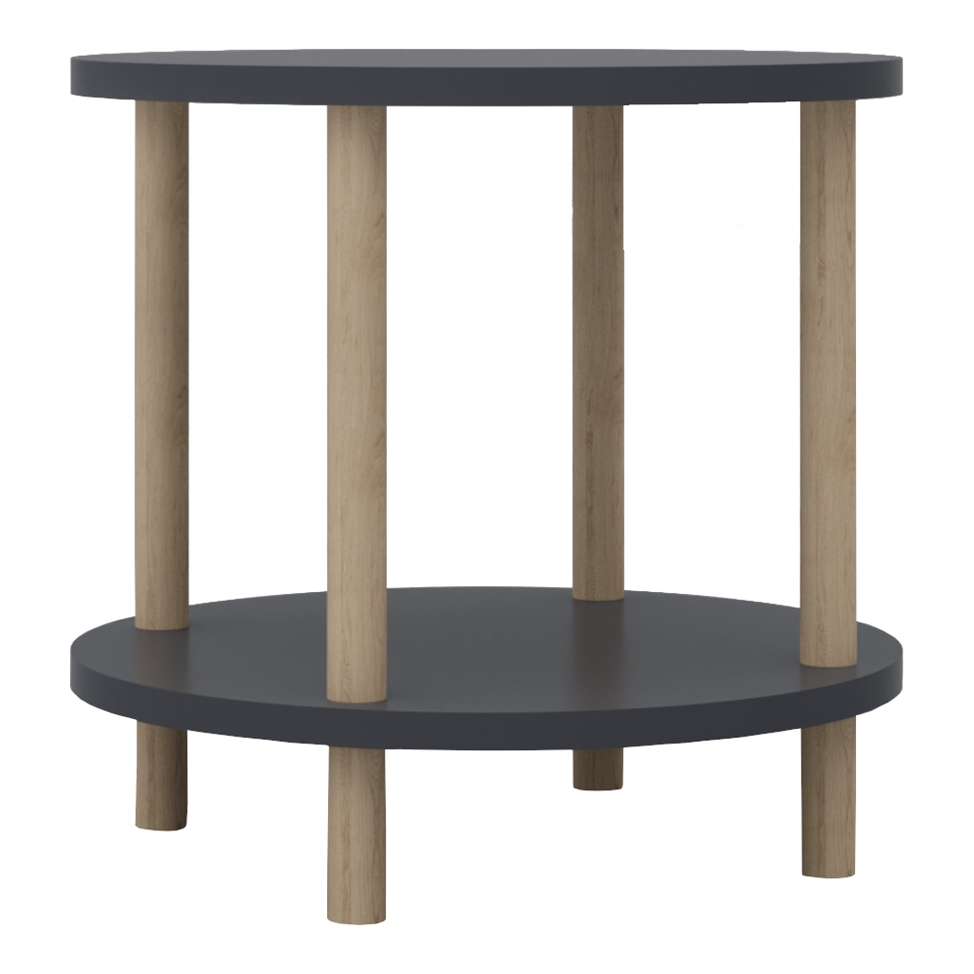 Tavolino Rotondo VES con 2 Piani di Appoggio 49xØ42 cm Grigio [en.casa]