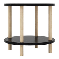 Tavolino Rotondo VES con 2 Piani di Appoggio 49xØ42 cm Effetto Marmo Nero [en.casa]