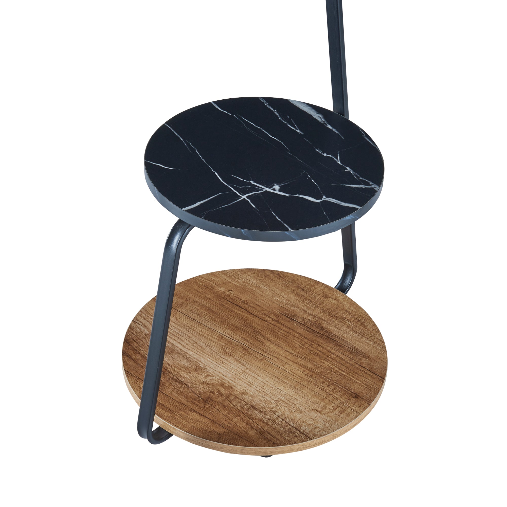 Tavolino Basso da Divano 'Sipoo' con Telaio in Metallo e 3 Piani d'Appoggio - Effetto Noce/Marmo Nero [en.casa]