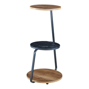 Tavolino Basso da Divano 'Sipoo' con Telaio in Metallo e 3 Piani d'Appoggio - Effetto Noce/Marmo Nero [en.casa]