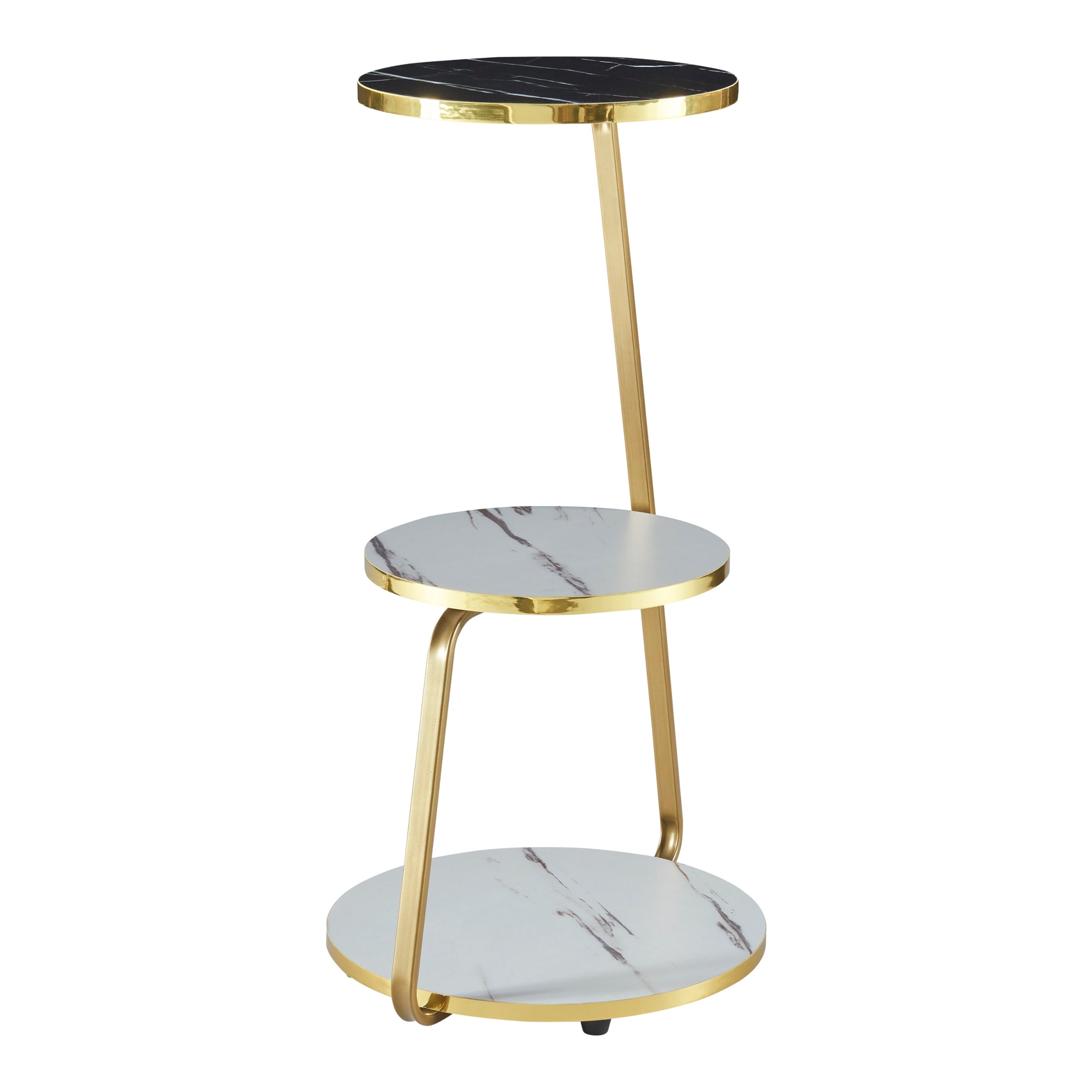 Tavolino Basso da Divano 'Sipoo' con Telaio in Metallo e 3 Piani d'Appoggio - Marmo Bianco / Marmo Nero [en.casa]