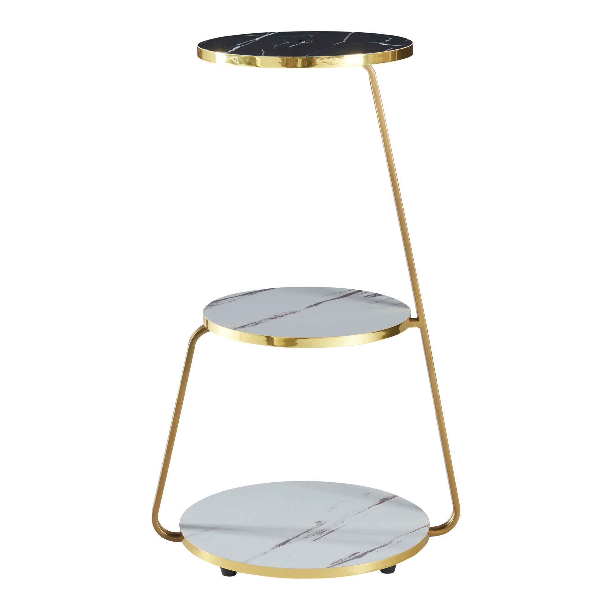 Tavolino Basso da Divano 'Sipoo' con Telaio in Metallo e 3 Piani d'Appoggio - Marmo Bianco / Marmo Nero [en.casa]