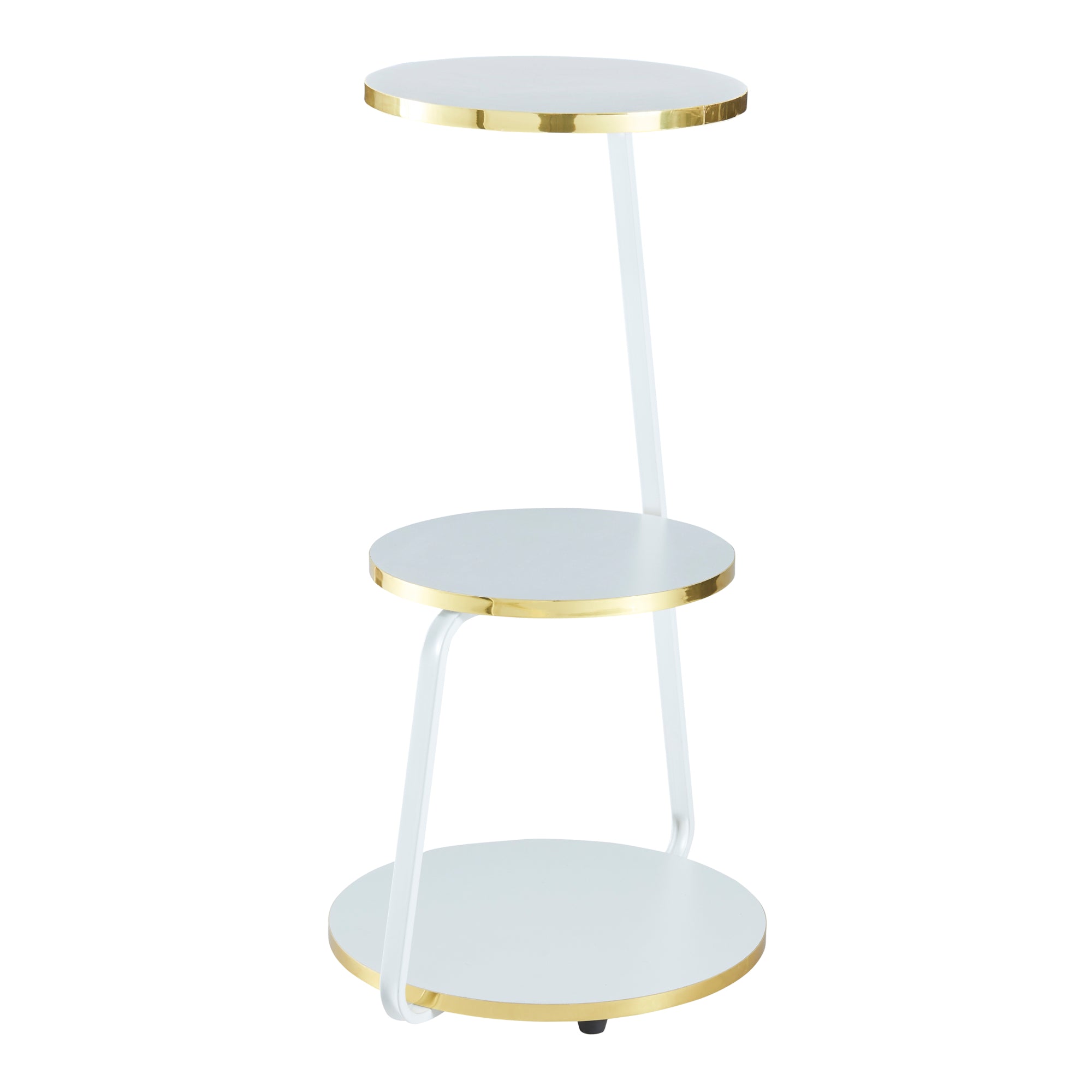 Tavolino Basso da Divano 'Sipoo' con Telaio in Metallo e 3 Piani d'Appoggio - Bianco / Oro [en.casa]
