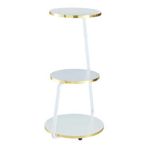 Tavolino Basso da Divano 'Sipoo' con Telaio in Metallo e 3 Piani d'Appoggio - Bianco / Oro [en.casa]