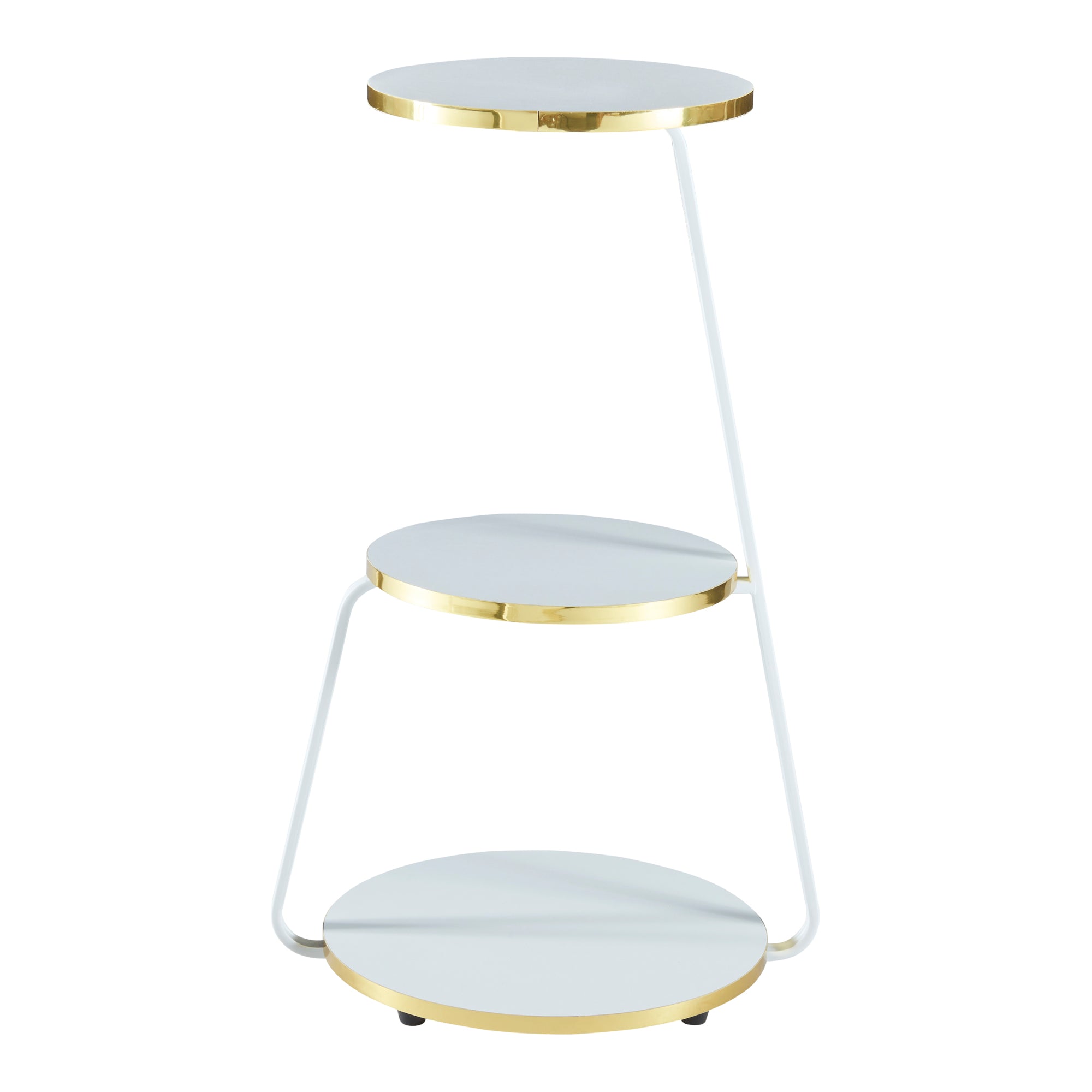 Tavolino Basso da Divano 'Sipoo' con Telaio in Metallo e 3 Piani d'Appoggio - Bianco / Oro [en.casa]