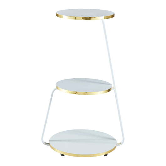 Tavolino Basso da Divano 'Sipoo' con Telaio in Metallo e 3 Piani d'Appoggio - Bianco / Oro [en.casa]