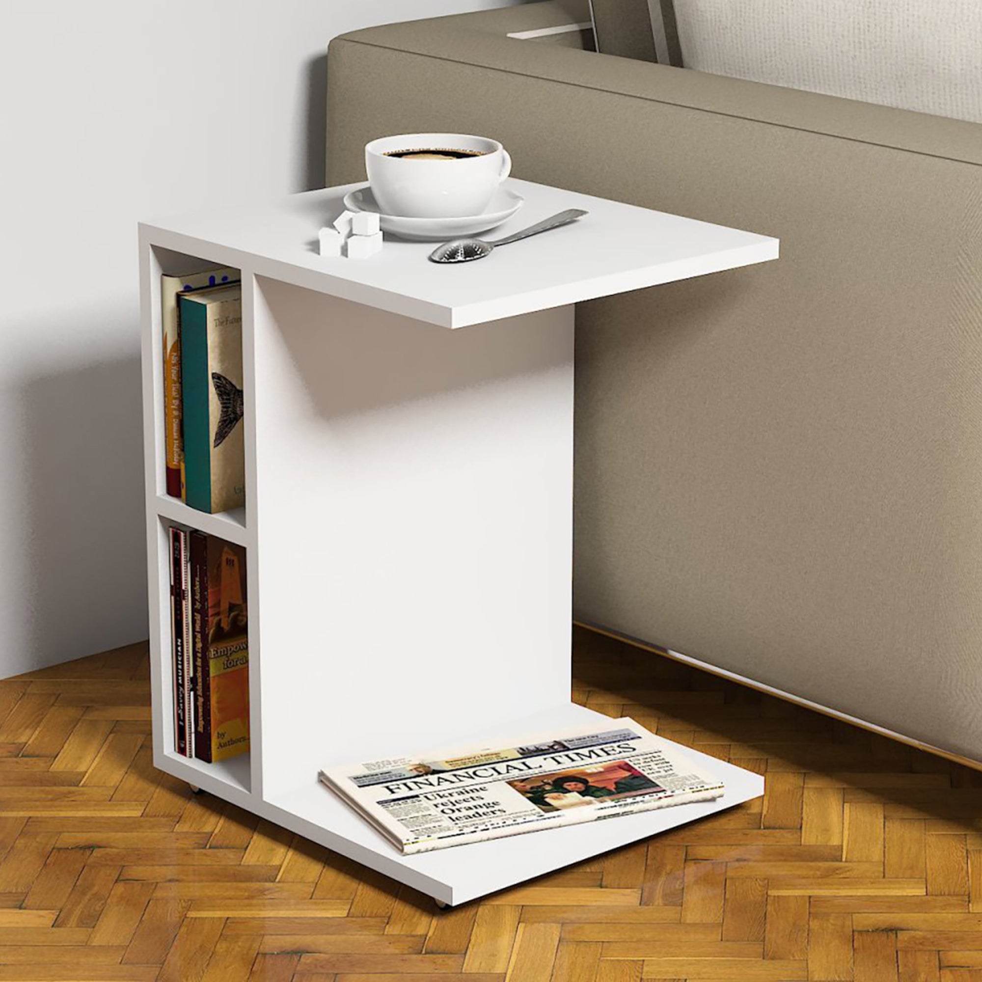 Tavolino Laterale da Divano 'Brørup' Tavolino Consolle con Rotelle - Bianco [en.casa]