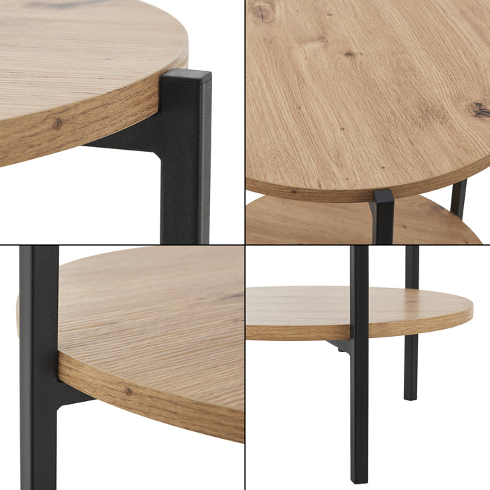 Tavolino Basso Kuopio a 2 Ripiani Rotondi Ø40cm Effetto Legno [en.casa]