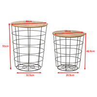 Set 'Hundested' da 2 Tavolini a Forma di Cestino in Misure Diverse 2 Tavolini Contenitori con Piano Tondo Rimovibile
