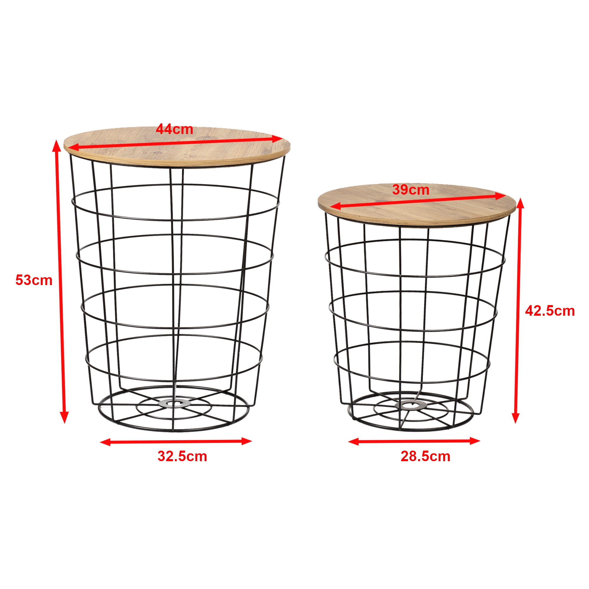Set 'Hundested' da 2 Tavolini a Forma di Cestino in Misure Diverse 2 Tavolini Contenitori con Piano Tondo Rimovibile