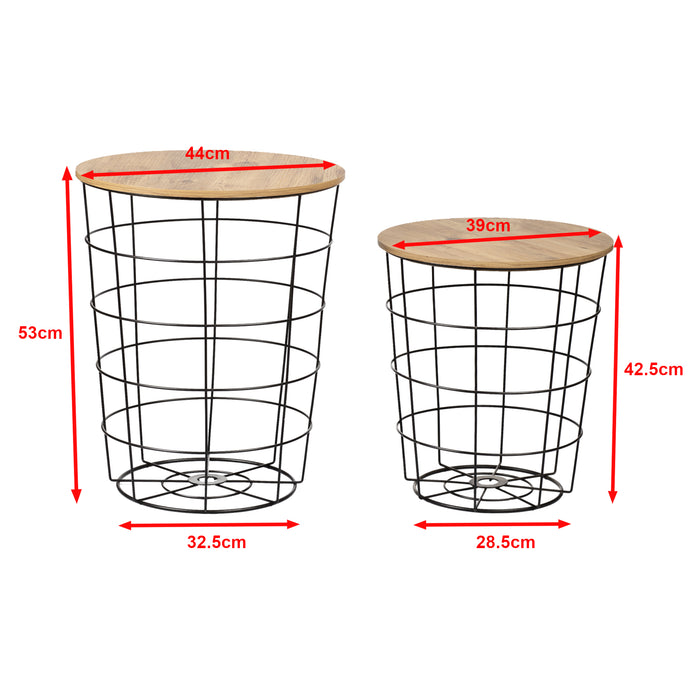 Set 'Hundested' da 2 Tavolini a Forma di Cestino in Misure Diverse 2 Tavolini Contenitori con Piano Tondo Rimovibile