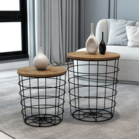 Set 'Hundested' da 2 Tavolini a Forma di Cestino in Misure Diverse 2 Tavolini Contenitori con Piano Tondo Rimovibile