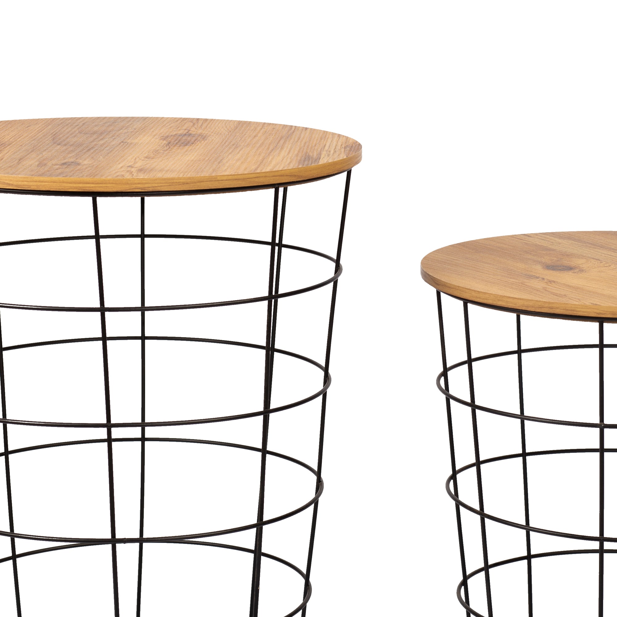 Set 'Hundested' da 2 Tavolini a Forma di Cestino in Misure Diverse 2 Tavolini Contenitori con Piano Tondo Rimovibile