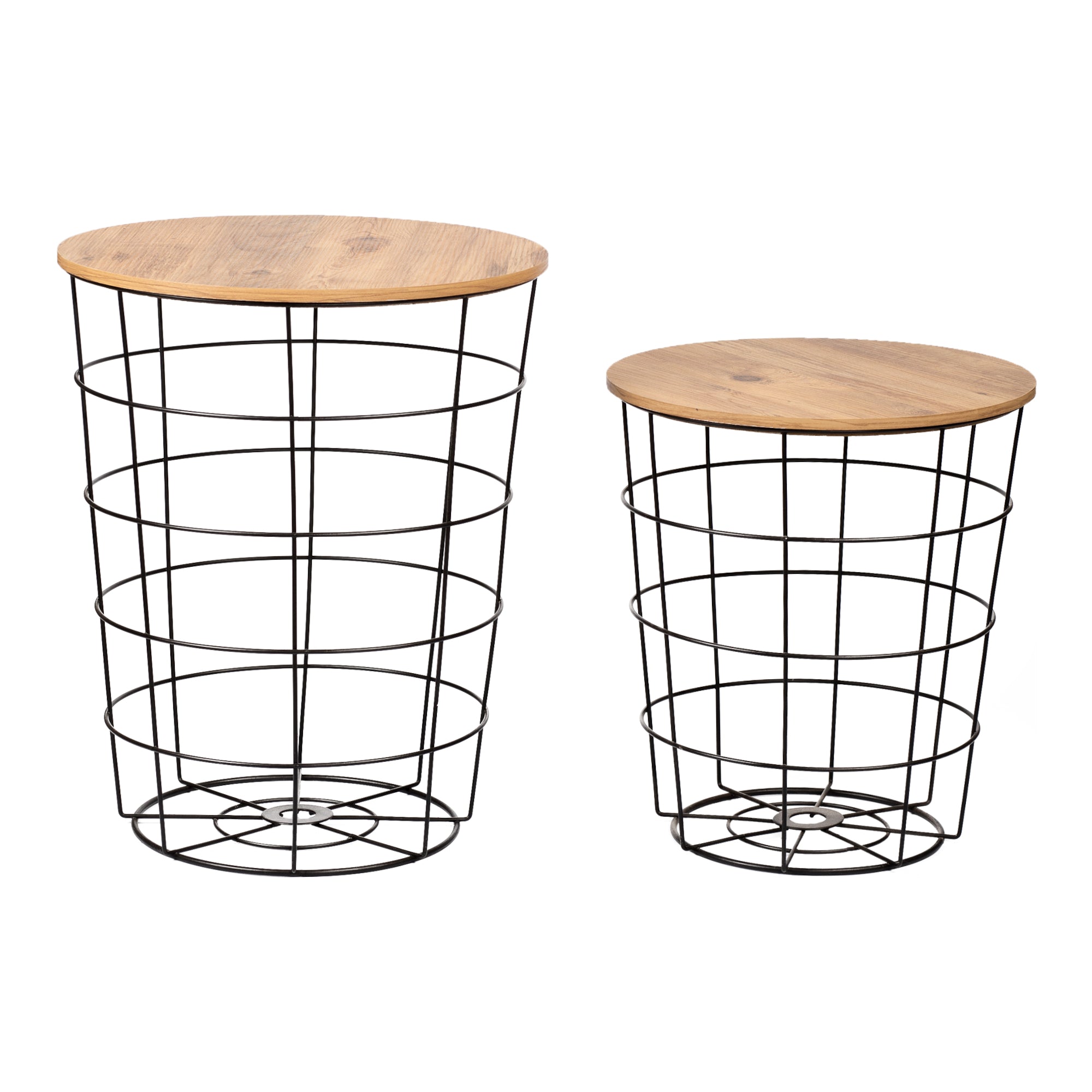 Set 'Hundested' da 2 Tavolini a Forma di Cestino in Misure Diverse 2 Tavolini Contenitori con Piano Tondo Rimovibile