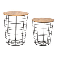 Set 'Hundested' da 2 Tavolini a Forma di Cestino in Misure Diverse 2 Tavolini Contenitori con Piano Tondo Rimovibile