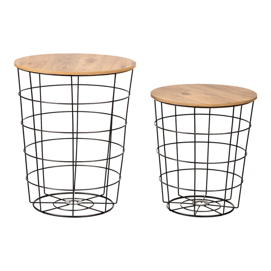 Set 'Hundested' da 2 Tavolini a Forma di Cestino in Misure Diverse 2 Tavolini Contenitori con Piano Tondo Rimovibile