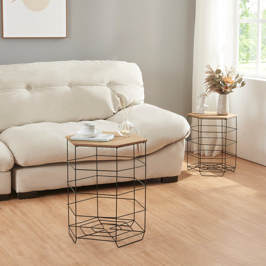 Set 'Hørsholm' da 2 Tavolini a Cestello in Misure Diverse 2 Tavolini Contenitori con Piano Esagonale Rimovibile Base in
