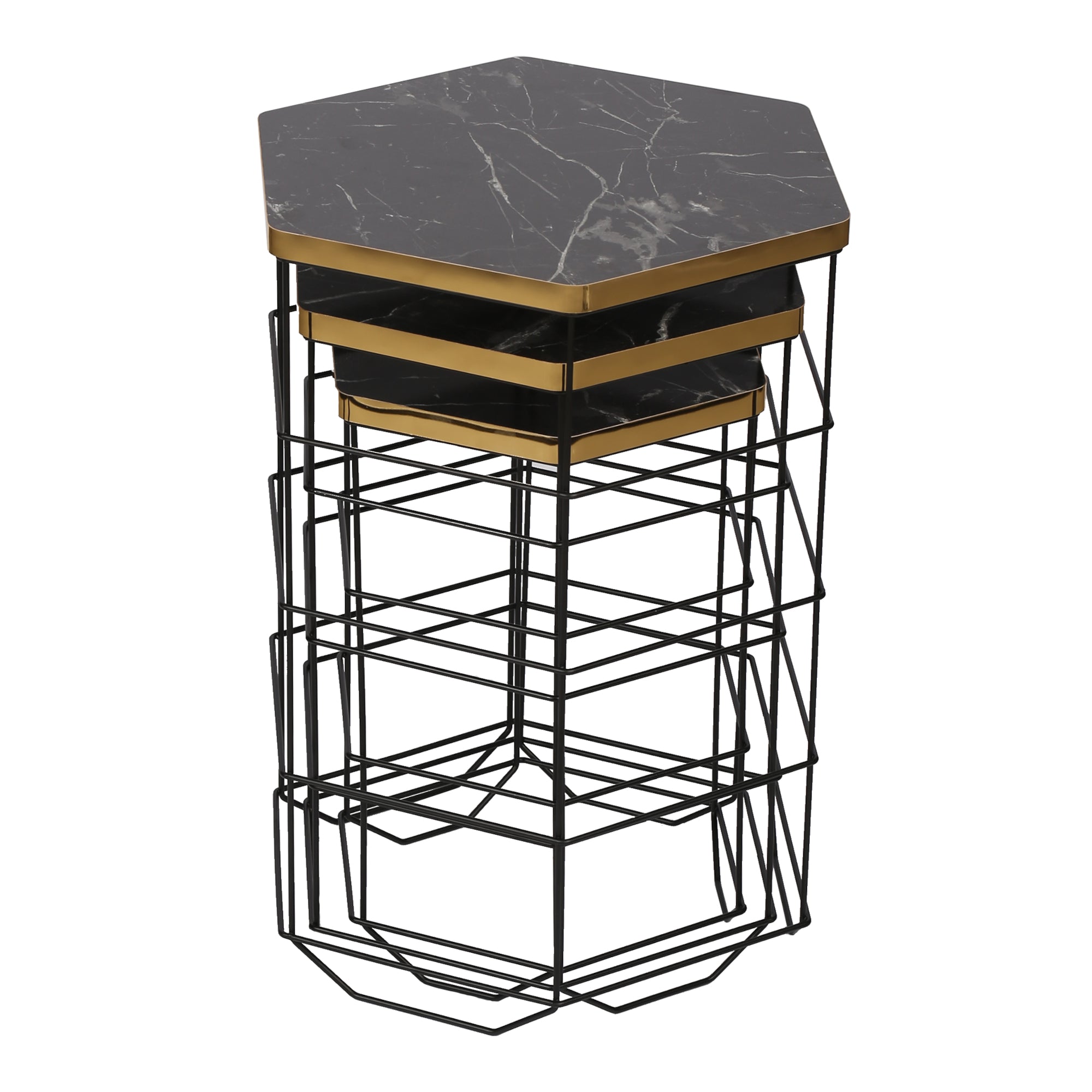 Set 'Hørning' di 3 Tavolini Bassi a Forma di Cestello in Misure Diverse 3 Tavolini Sovrapponibili con Piano Rimovibile