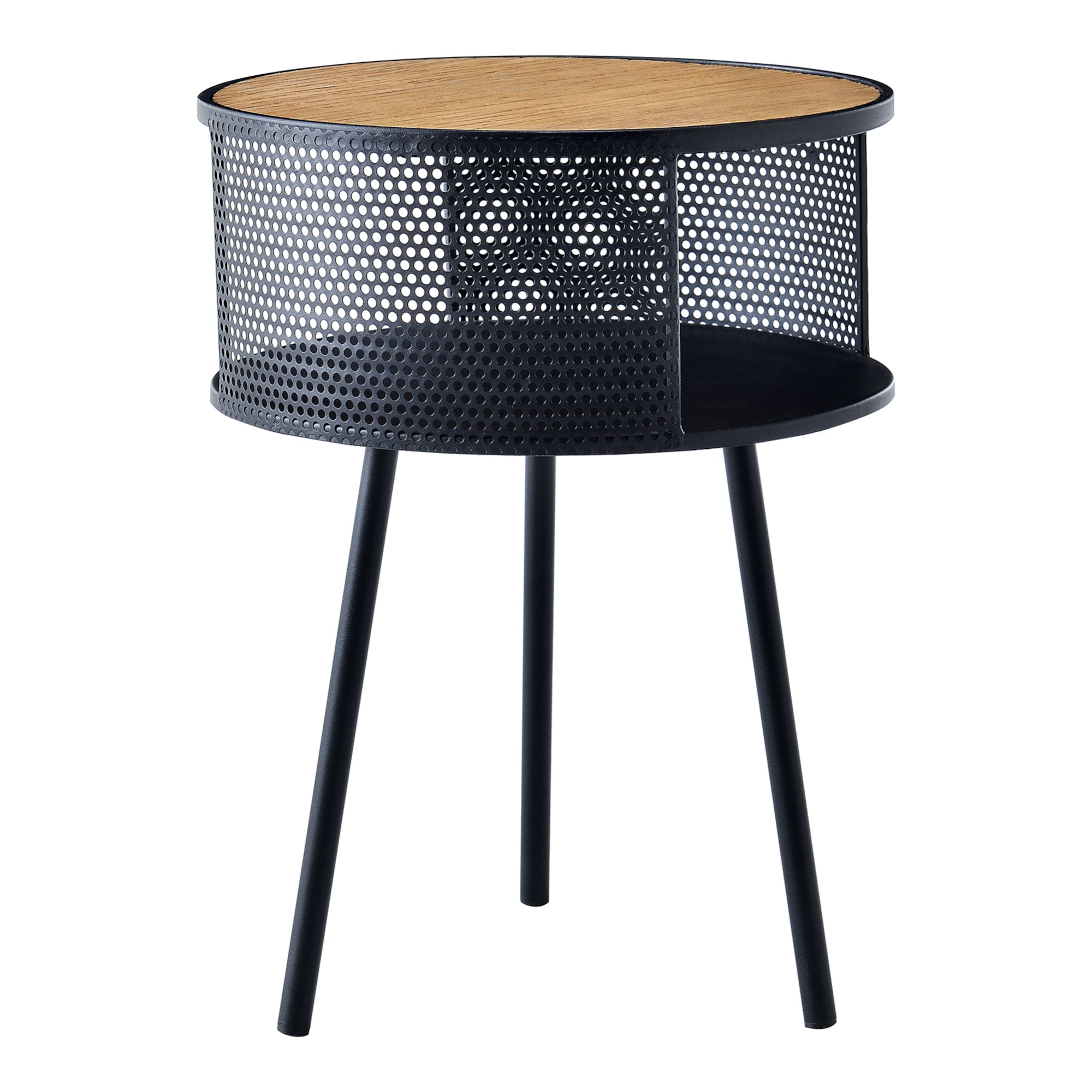 Tavolino Basso 'Bjørnsund' a Treppiedi con Scomparto Semiaperto - Struttura in Metallo [en.casa]