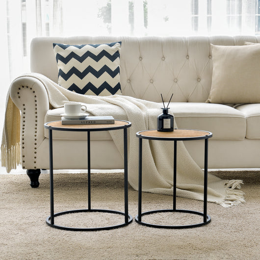 Set di 2 Tavolini Bassi 'Moriusaq' Tavolini Sovrapponibili con Piano Tondo in Color Legno [en.casa]