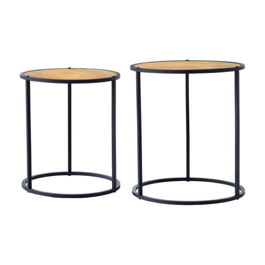 Set di 2 Tavolini Bassi 'Moriusaq' Tavolini Sovrapponibili con Piano Tondo in Color Legno [en.casa]