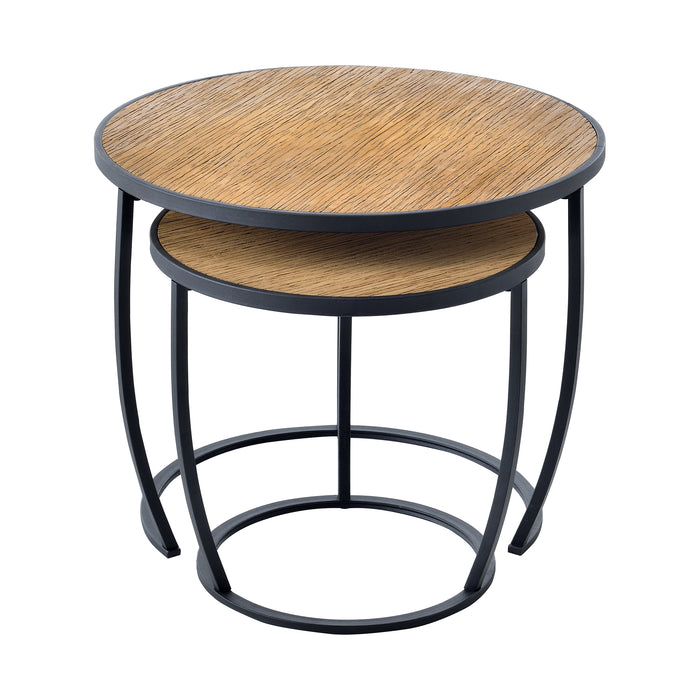 Set di 2 Tavolini Bassi 'Neqi' Tavolini Sovrapponibili con Piano Tondo in Color Legno [en.casa]