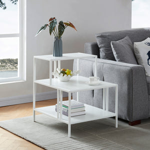 Tavolino Basso Kumlinge in Acciaio con Ripiani Quadrati 60 x 60 x 50 cm Bianco [en.casa]