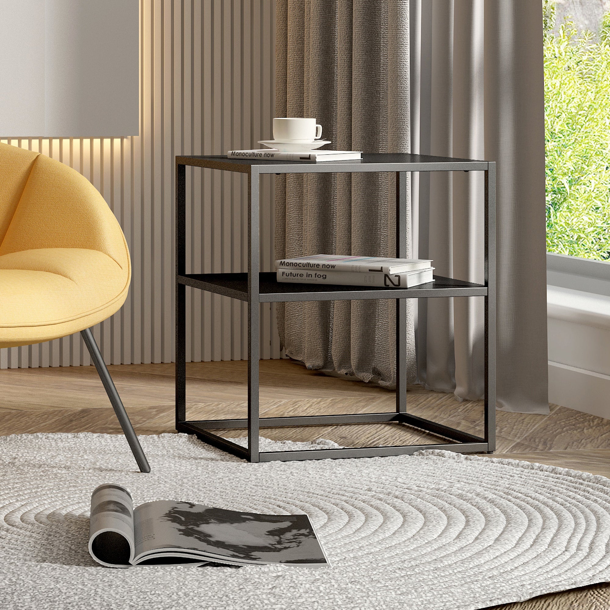 Tavolino Basso 'Raahe' in Acciaio Consolle da Divano - Nero Opaco [en.casa]