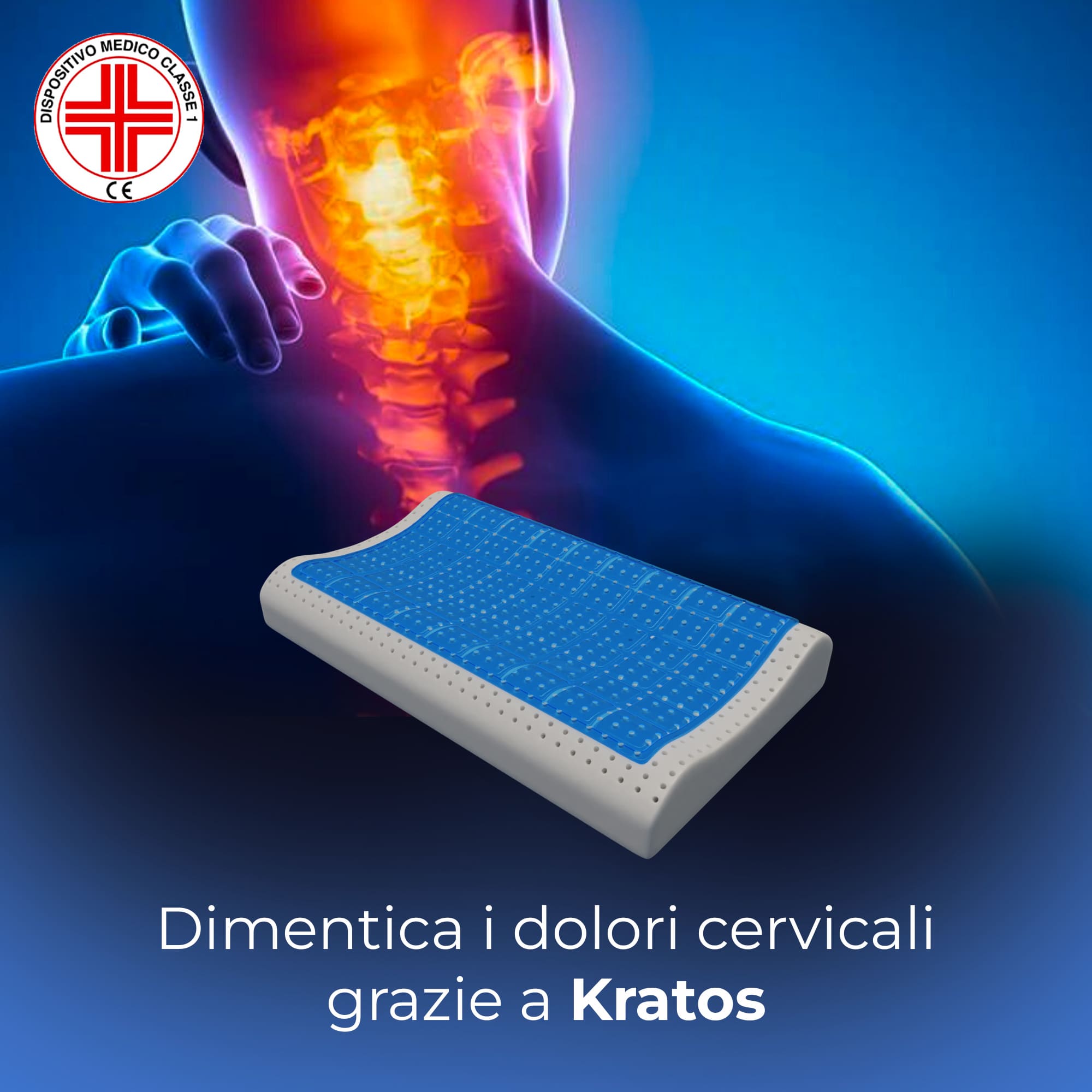 Cuscino in memory foam con Gel - Cervicale e Termoregolatore - Stop al Sudore - Kratos - 72x42x12/8/9cm