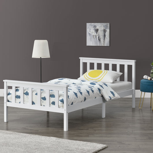 Struttura Letto Singolo Breda 100 x 200 cm Letto in Legno di Pino con Testiera e Pediera - Bianco [en.casa]